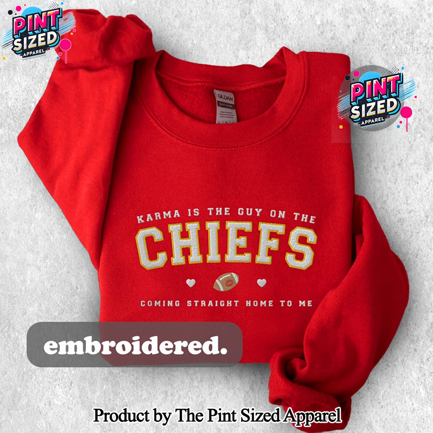 Kansas City Chiefs Vintage NFL Karma Is The Guy On The Chiefs Coming Straight Home To Me Embroidered Sweatshirt Kansas City Chiefs Vintage NFL Karma Is The Guy On The Chiefs Coming Straight Home To Me Embroidered Sweatshirt