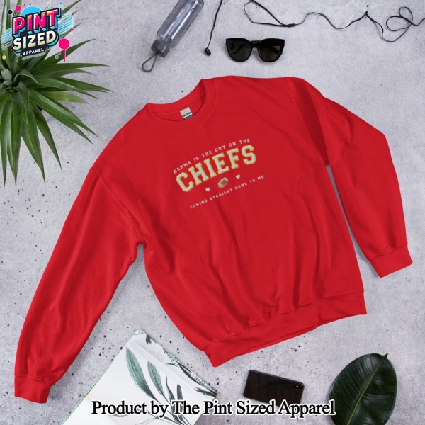 Kansas City Chiefs Vintage NFL Karma Is The Guy On The Chiefs Coming Straight Home To Me Embroidered Sweatshirt