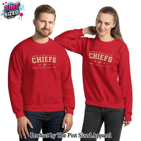 Kansas City Chiefs Vintage NFL Karma Is The Guy On The Chiefs Coming Straight Home To Me Embroidered Sweatshirt